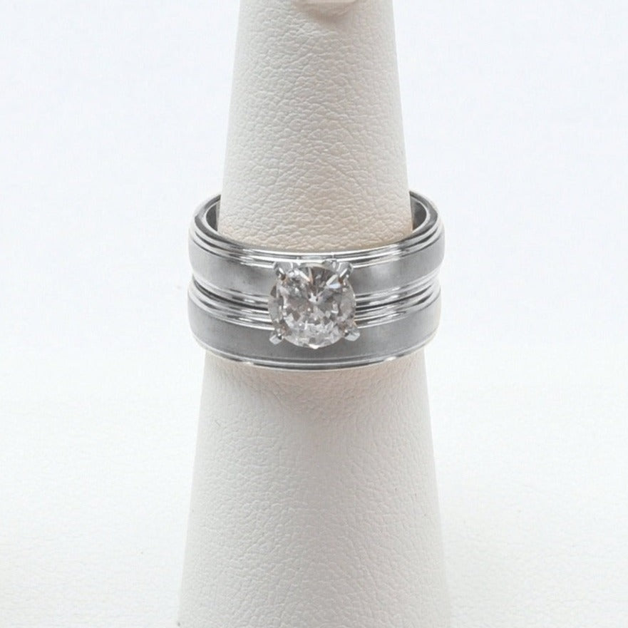 Silver Tone Engagement Ring & Wedding Band Set (1009S)