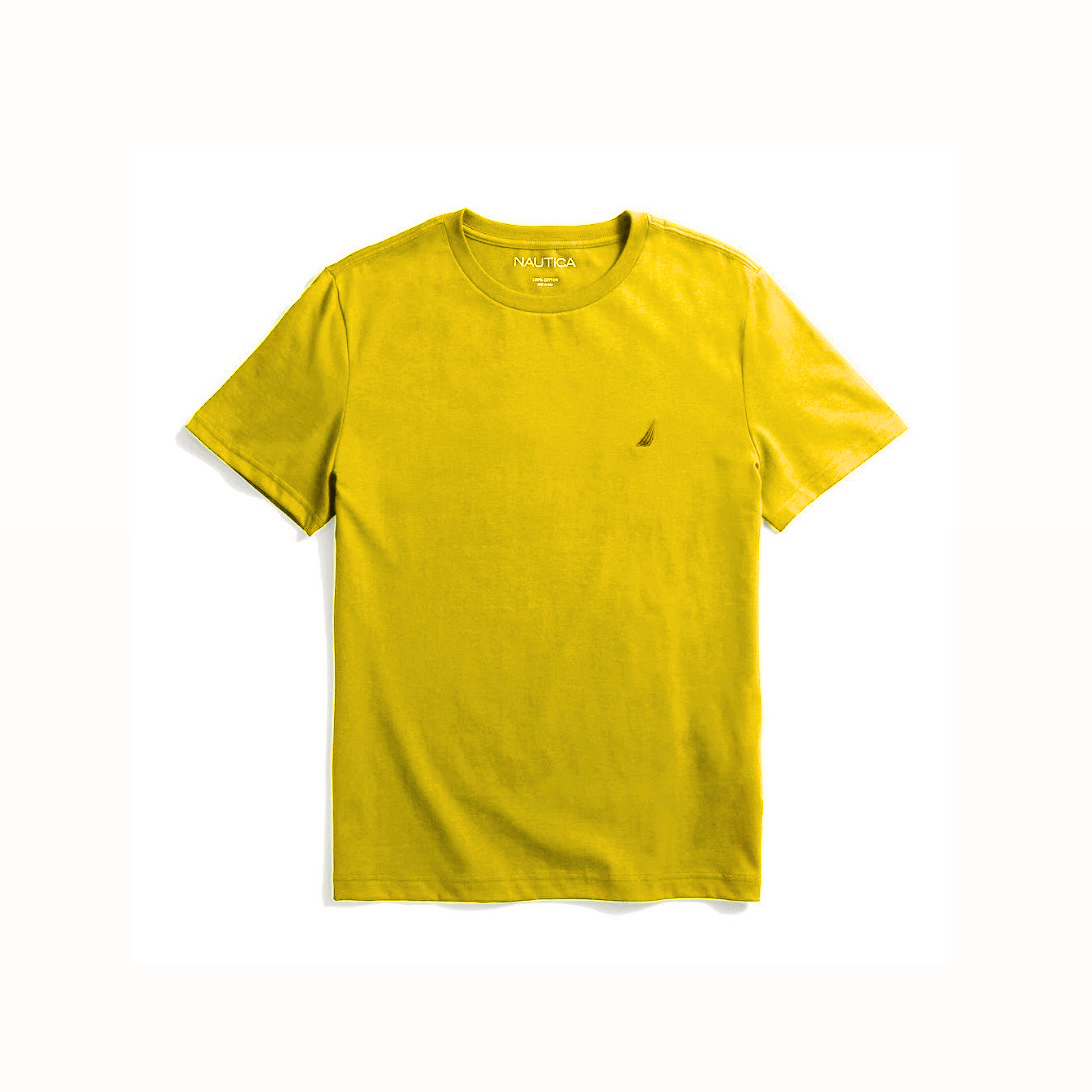 Nautica Solid Crew Neck T-Shirt Gold Yellow(23283718)