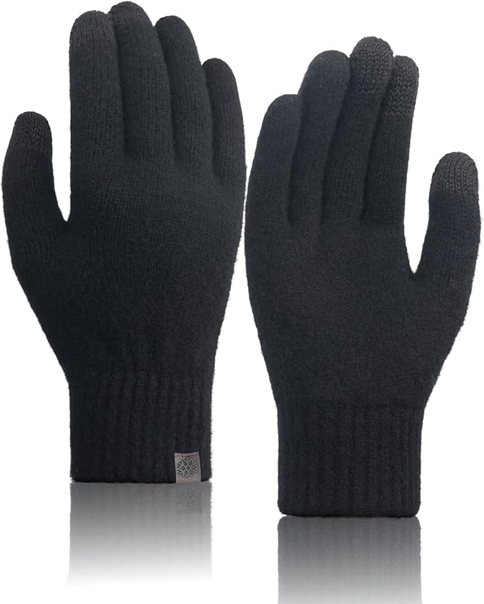100% Merino Wool Black Winter Gloves