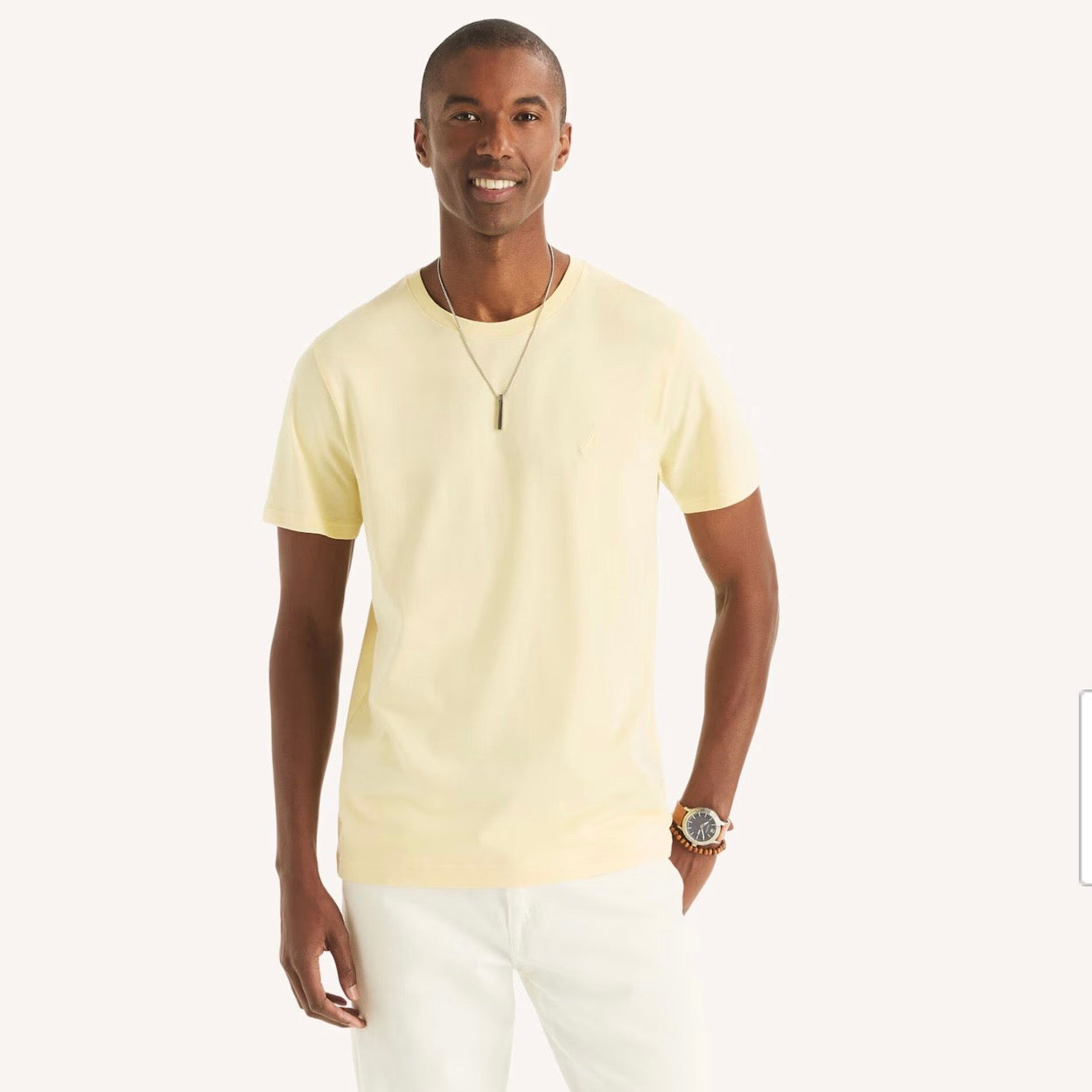 Nautica Solid Crew Neck T-Shirt Soft Yellow (232537053)