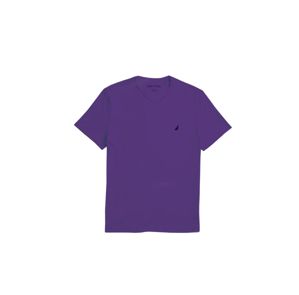 Nautica Solid V Neck T-Shirt Royal Purple (232537922)