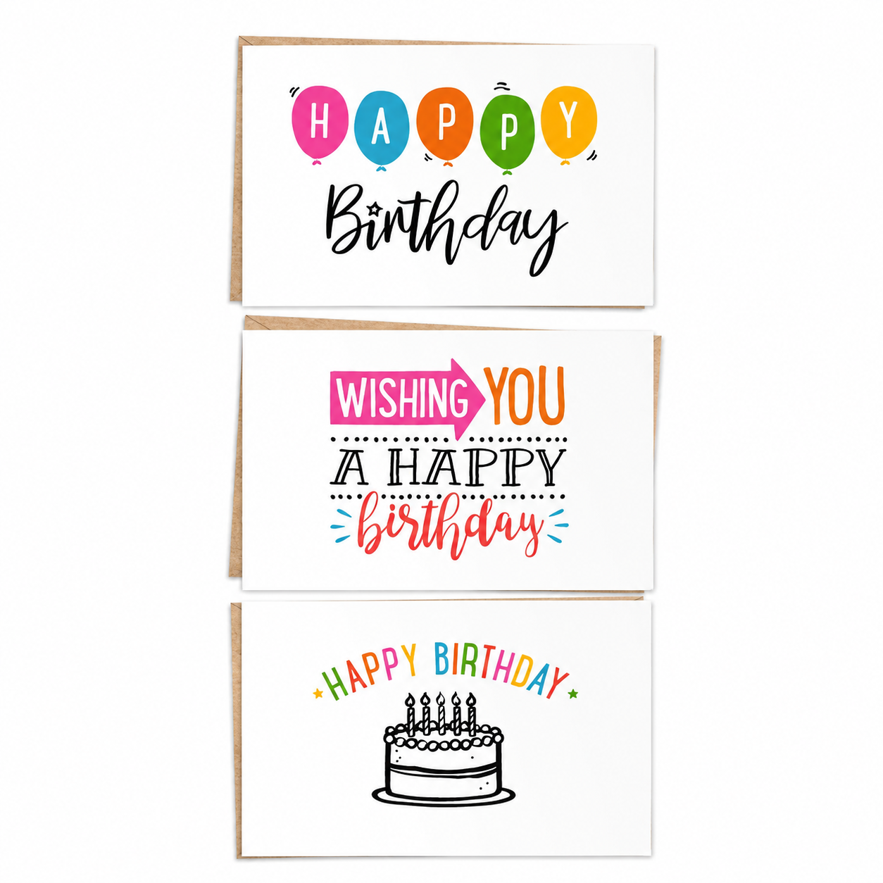 Happy Birthday Cards with Envelopes 3 pk (6832111)