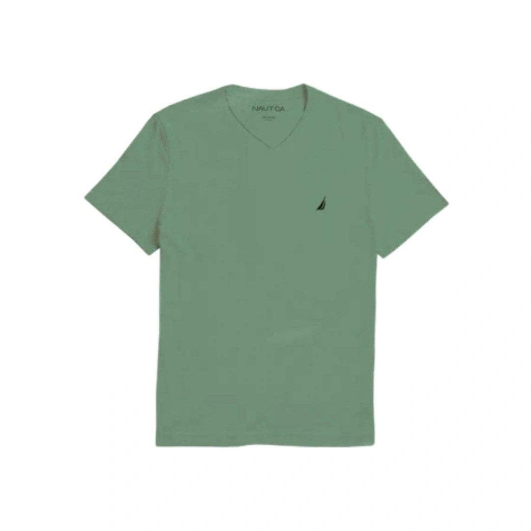 Nautica Solid V Neck T-Shirt Fern Green (232537956)