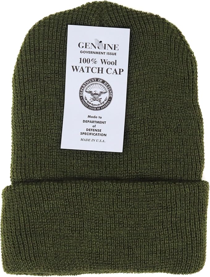 100% Wool Olive Green Winter Beanie Hat