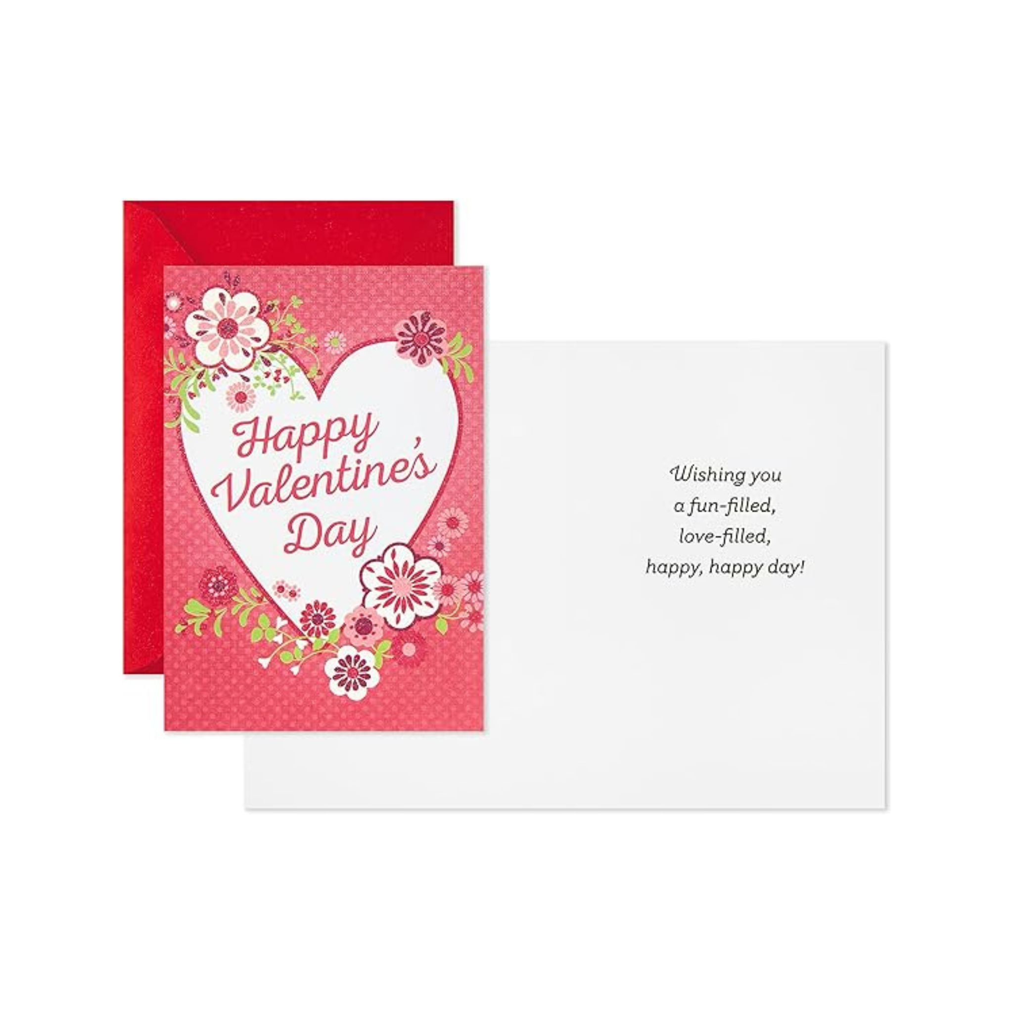 Hallmark Happy Valentine's Day Heart and Flowers Card w/Red Envelope  (H3246)