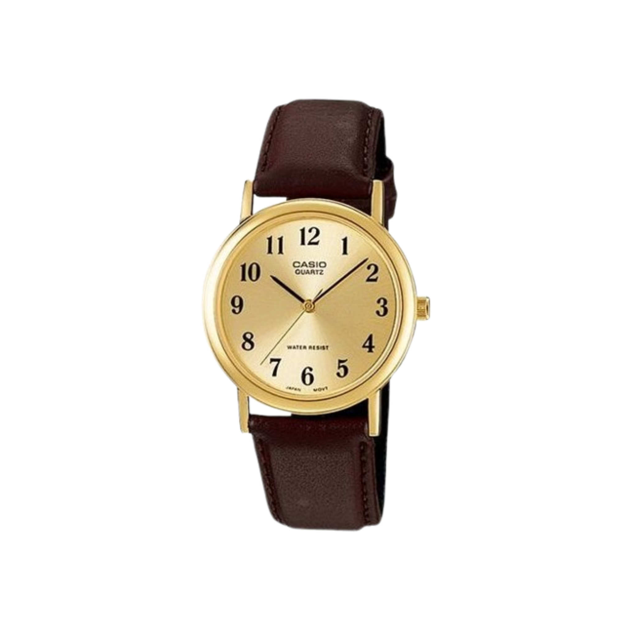 Casio Gold Tone Brown Leather Watch w/ Gold Dial (9701)