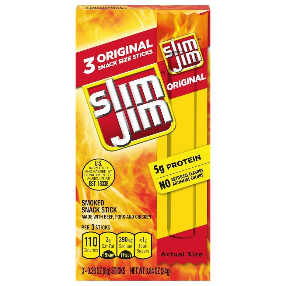 Slim Jim Original Snack Size Sticks 3ct 0.84oz SKU 361708