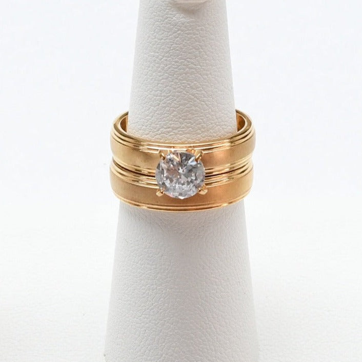 Gold Tone Engagement Ring & Wedding Band Set (1009G)