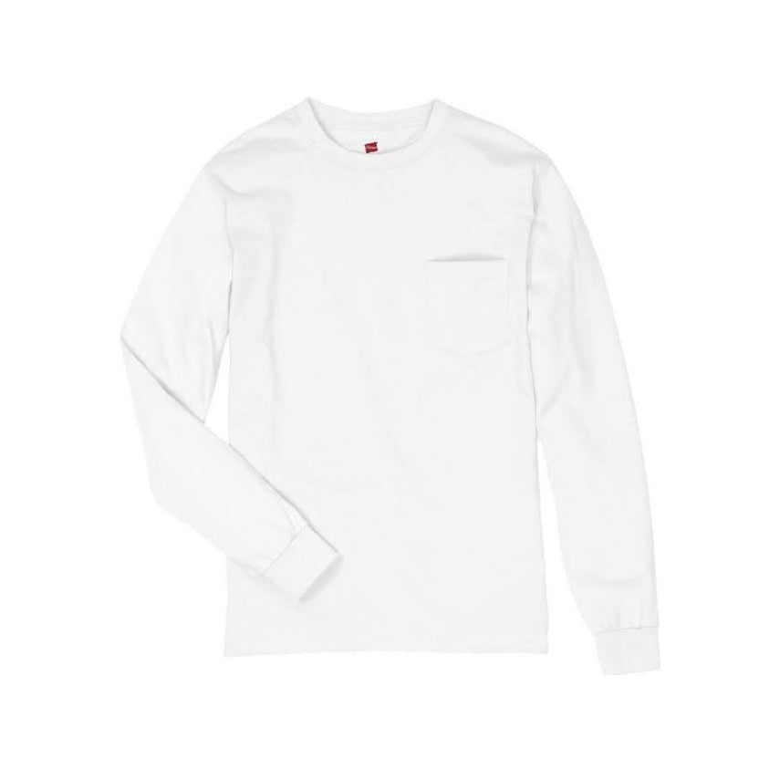 Hanes Men's Tagless Long-Sleeve T-Shirt With Pocket Bright White (16100)