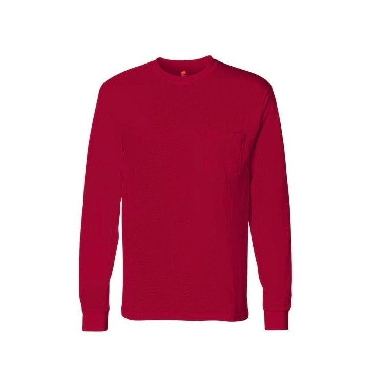 Hanes Men's Tagless Long-Sleeve T-Shirt With Pocket Deep Red (16103)