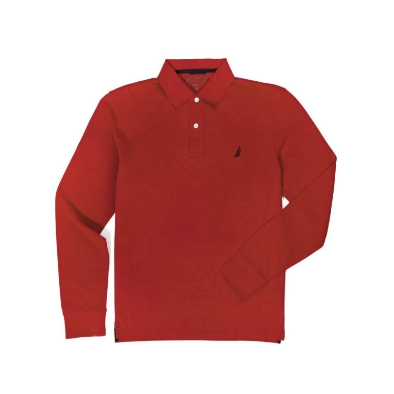 Nautica Classic-Fit Long Sleeve Interlock Polo Shirt Sunrise Red (23233362)