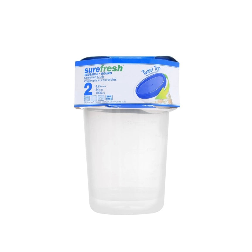 Sure Fresh 34oz Plastic Containers with Lids 2 Ct  (218675)