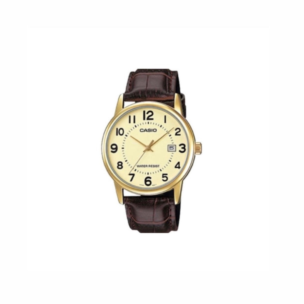 Casio Men's Gold-Tone Brown Leather Watch with Gold Dial (9446)